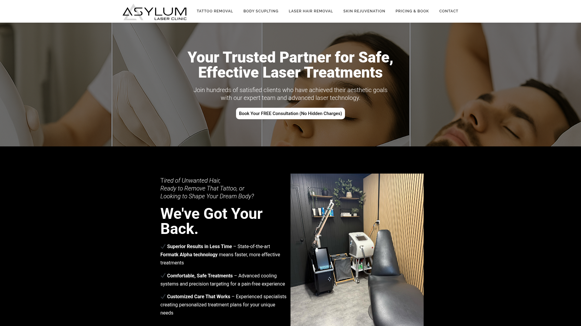 Website snapshot for Asylum Laser Clinic Christchurch