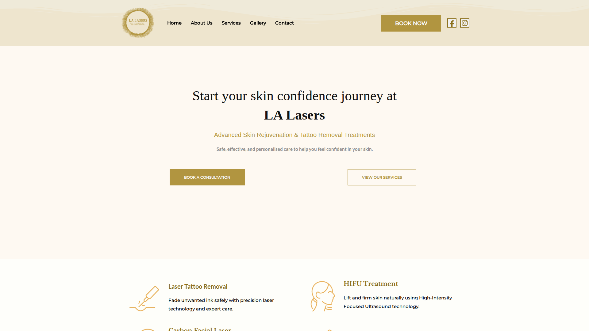 Website snapshot for LA Lasers