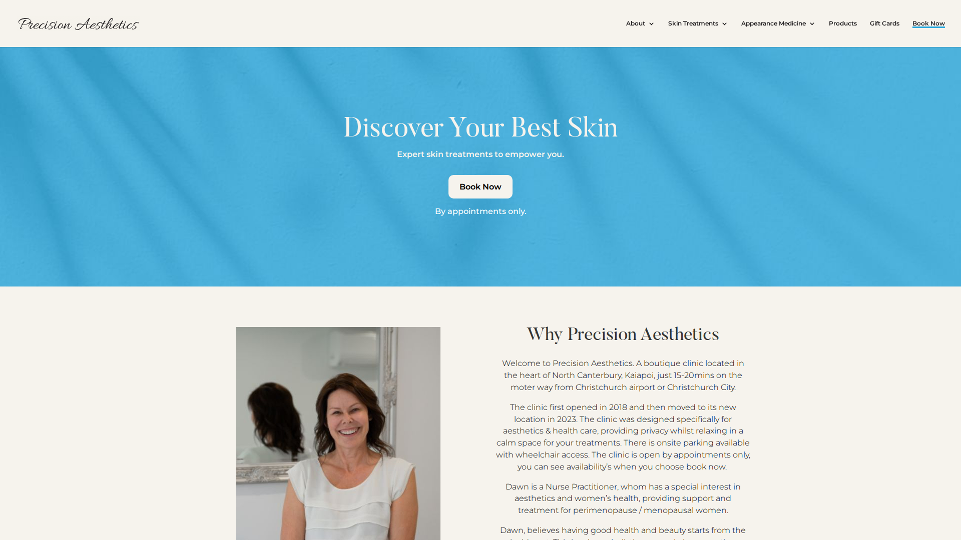 Website snapshot for Precision Aesthetics Clinic