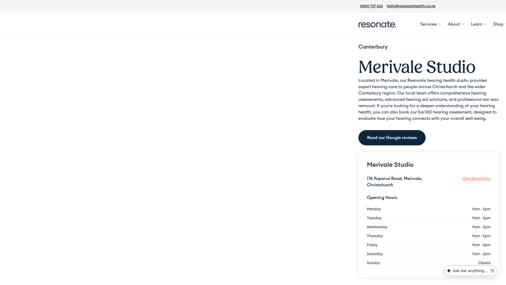 Website snapshot for Resonate Health Merivale