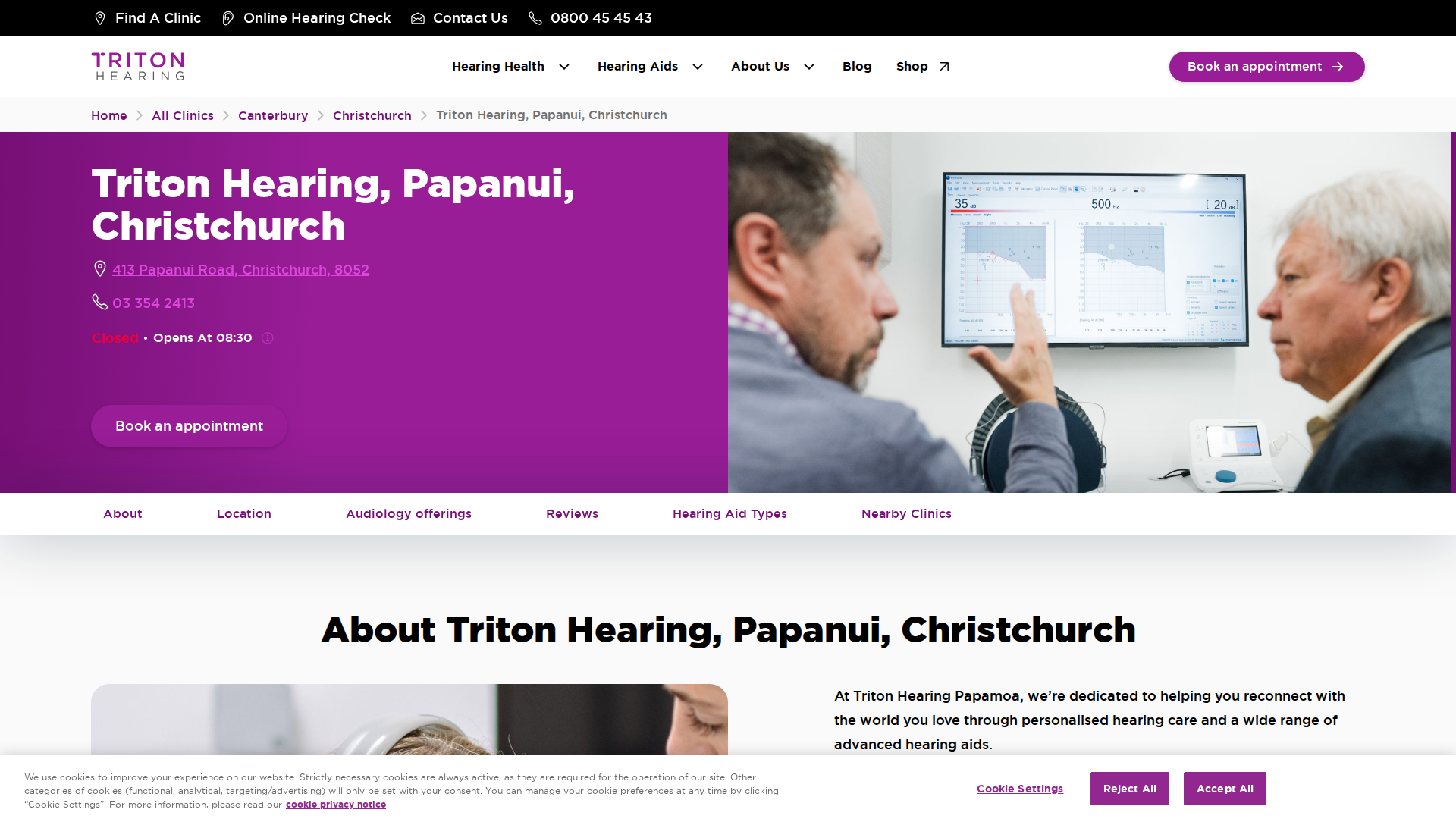 Website snapshot for Triton Hearing Papanui