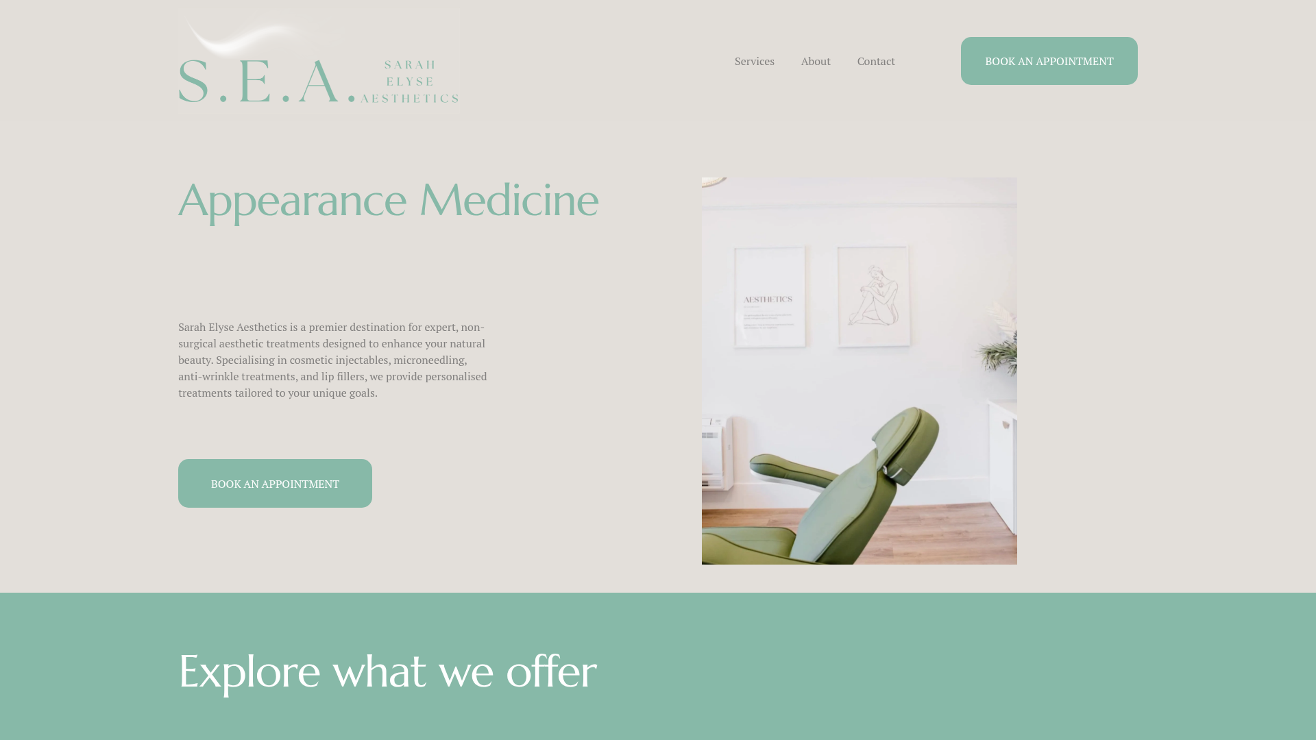 Website snapshot for Sarah Elyse Aesthetics