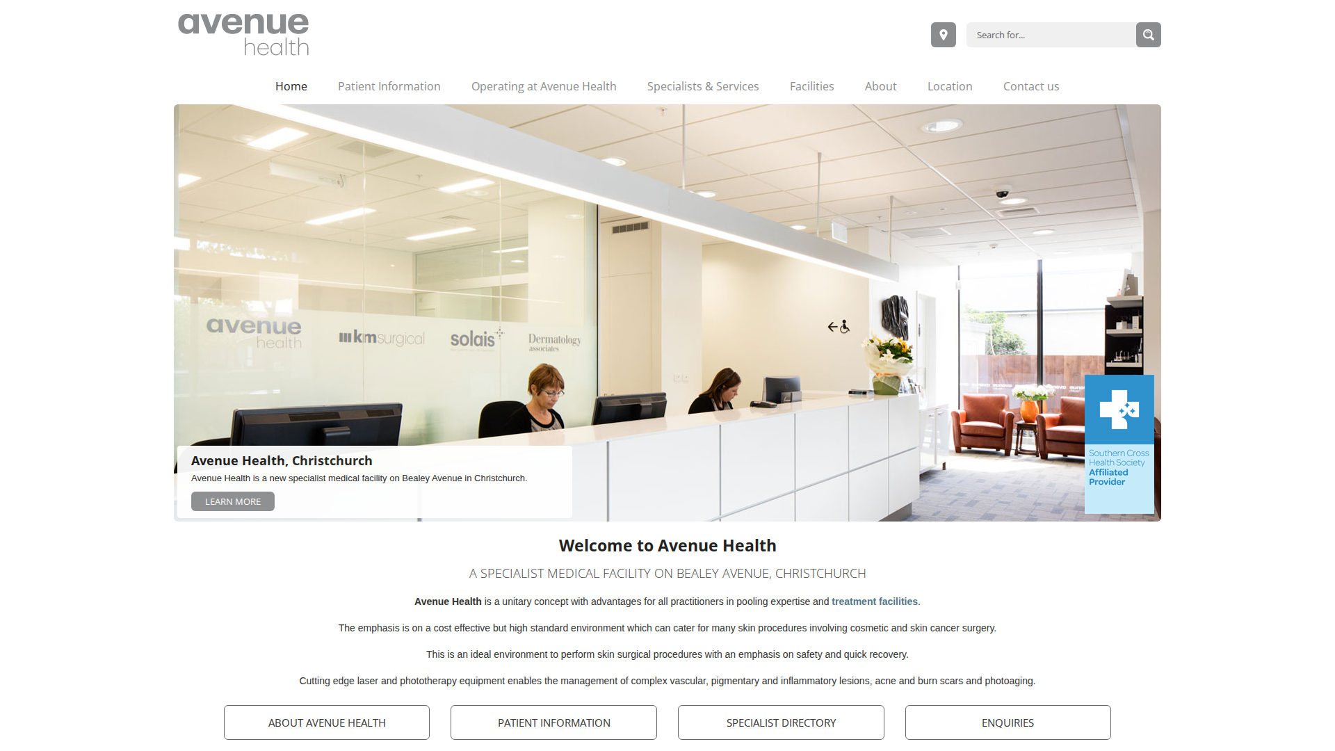 Website snapshot for Avenue Health