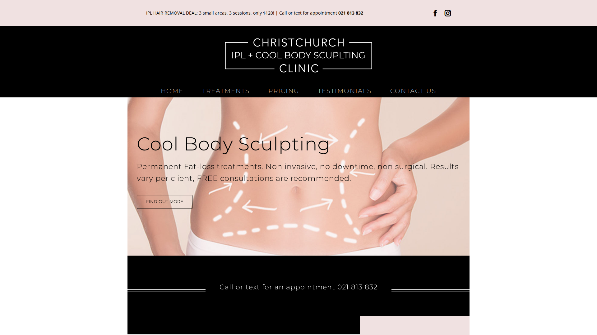 Website snapshot for Christchurch IPL & Fat Freezing