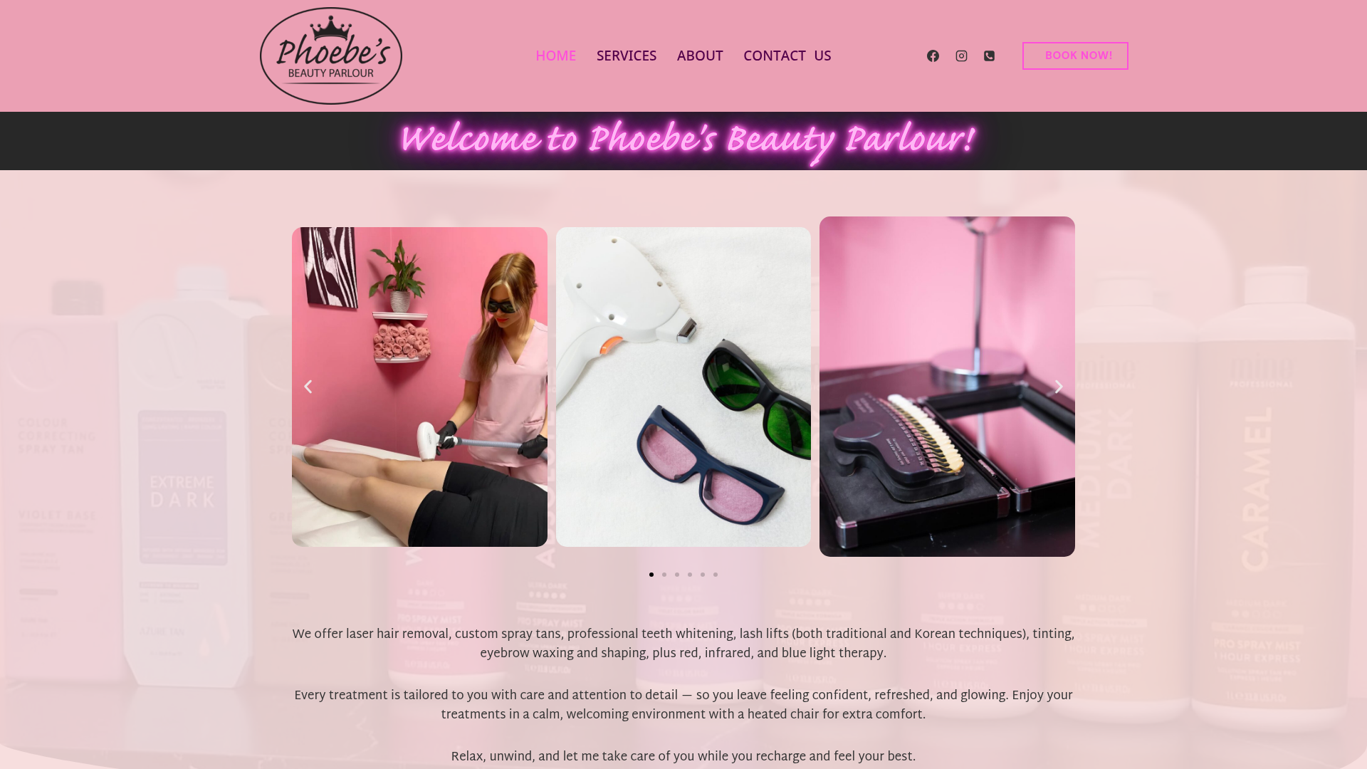 Website snapshot for Phoebe's Beauty Parlour