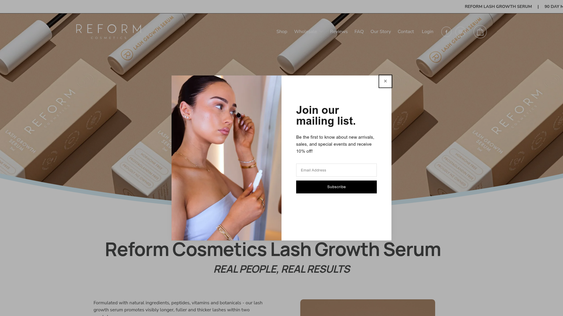 Website snapshot for Reform Cosmetics