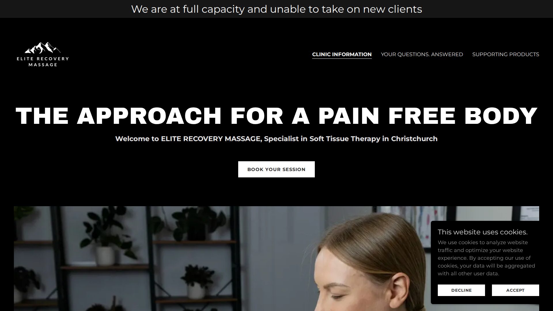 Website snapshot for Elite Recovery Massage